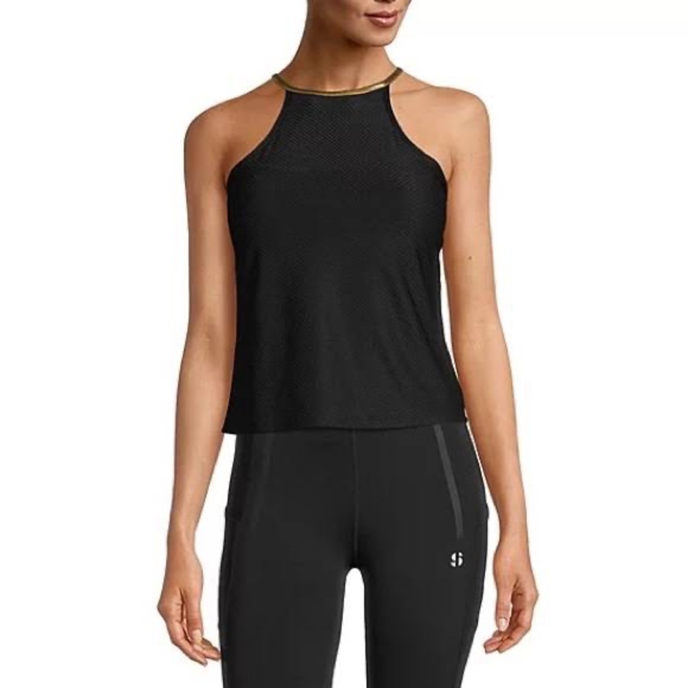 Sports Illustrated Swim Black and Gold Fitted Crop Tank Top